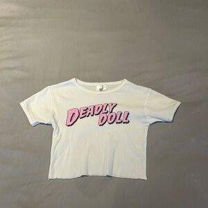 Graphic White Crop Top with Pink Lettering